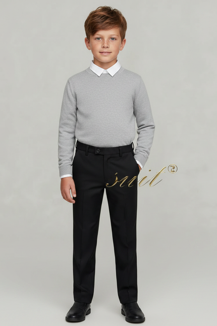Pantalon Noir Garçon Classique Élégant Droit Formel - Gabardine