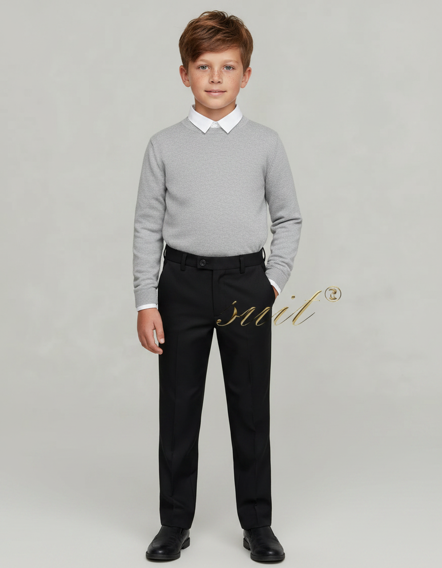 Pantalon Noir Garçon Classique Élégant Droit Formel - Gabardine