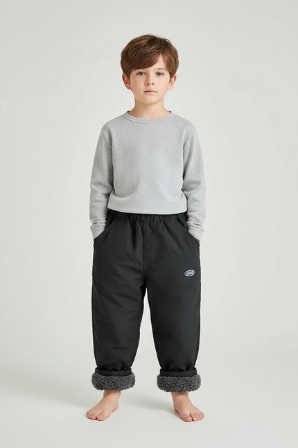 Pantalon Noir Doublé Sherpa Ample Hiver Enfant - Polyester