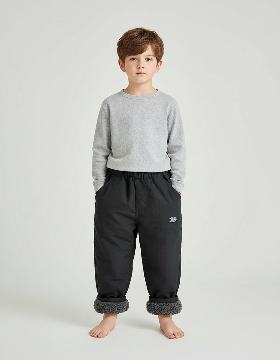 Pantalon Noir Doublé Sherpa Ample Hiver Enfant - Polyester