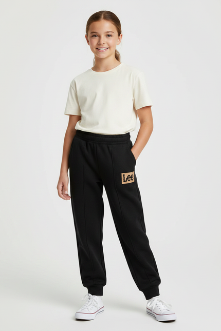 Pantalon Noir Molletonné Sportif Imprimé Confortable Décontracté