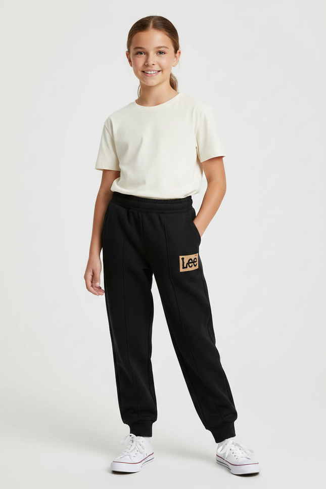 Pantalon Noir Molletonné Sportif Imprimé Confortable Décontracté