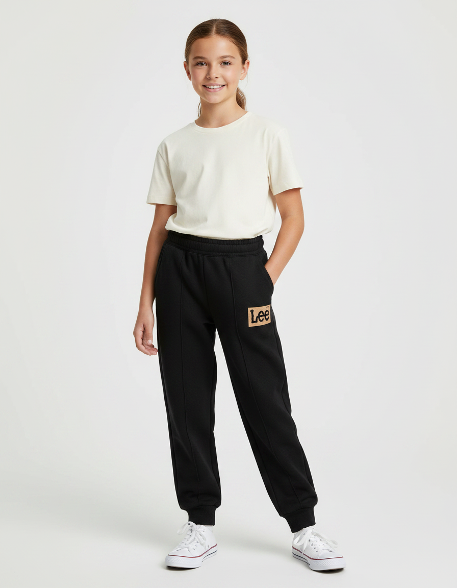 Pantalon Noir Molletonné Sportif Imprimé Confortable Décontracté