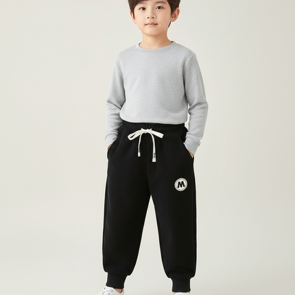 Pantalon Noir Côtelé Confortable Ample Enfant - Cordé