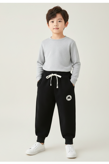 Pantalon Noir Côtelé Confortable Ample Enfant - Cordé
