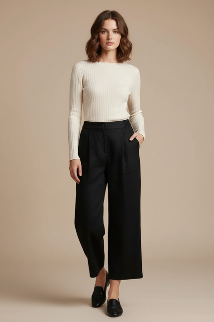 Pantalon Cropped Noir Femme - Laine