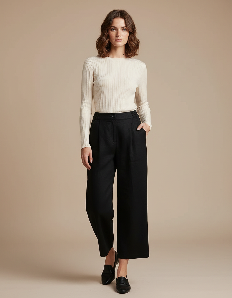 Pantalon Cropped Noir Femme - Laine