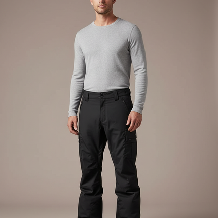 Pantalon Noir Cargo Ample Imperméable Homme Hiver - Polyester