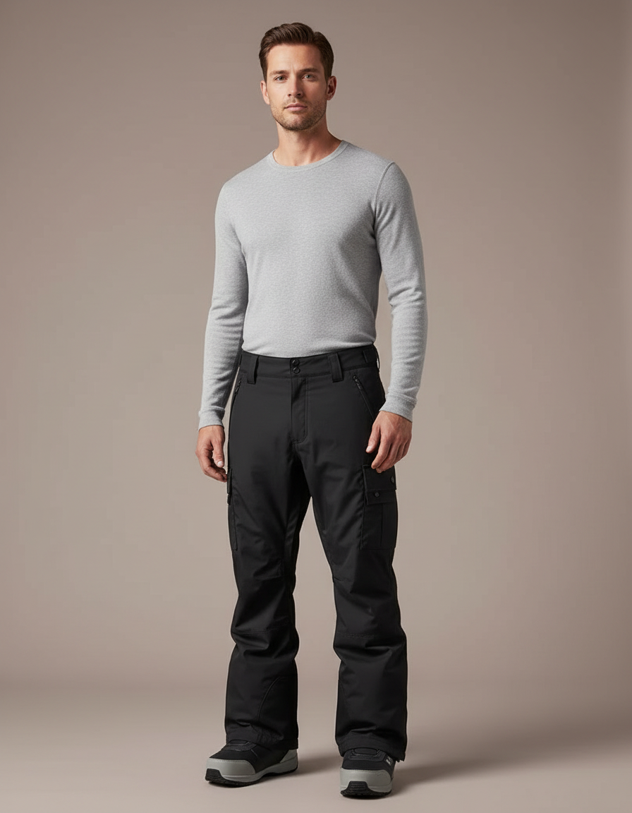 Pantalon Noir Cargo Ample Imperméable Homme Hiver - Polyester