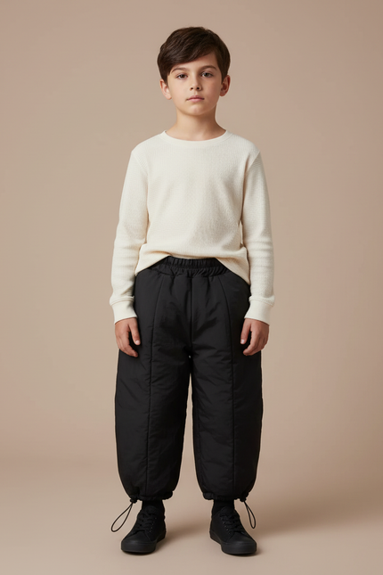 Pantalon Noir Matelassé Hiver Enfant Cordon - Polyester