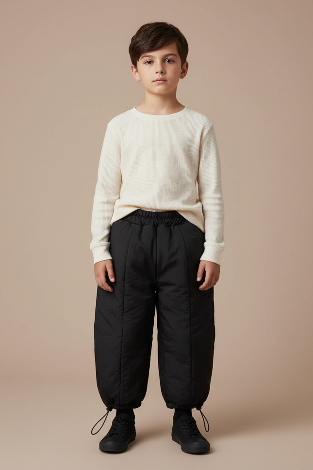 Pantalon Noir Matelassé Hiver Enfant Cordon - Polyester