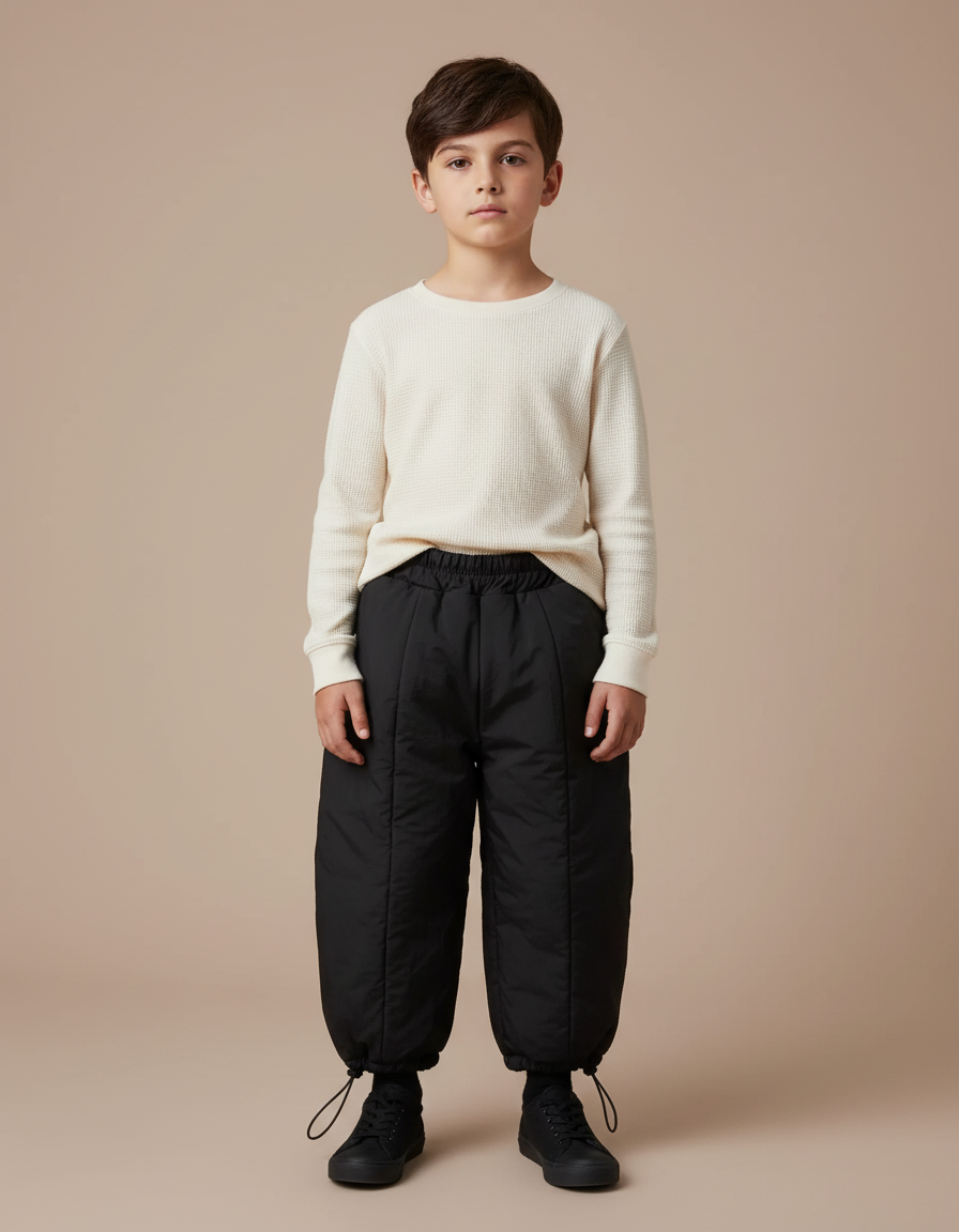 Pantalon Noir Matelassé Hiver Enfant Cordon - Polyester