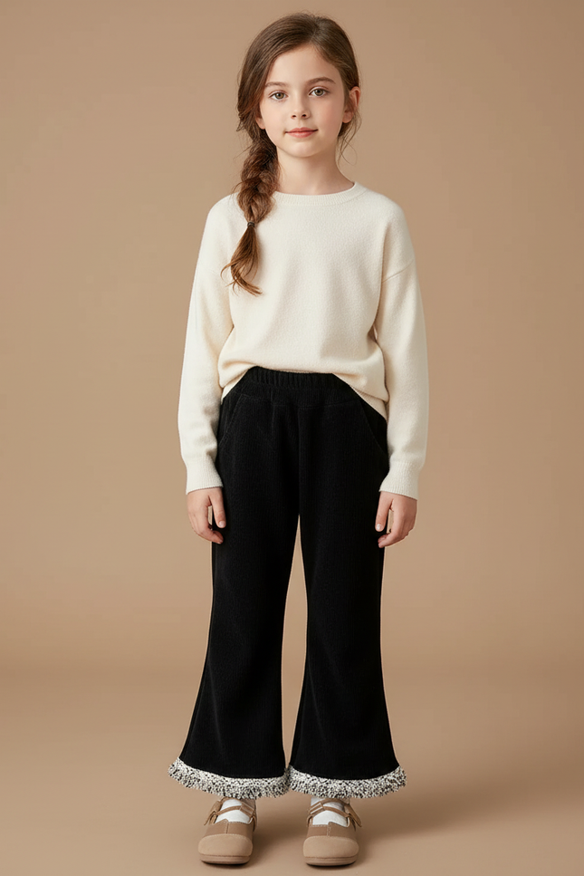 Pantalon Tweed Noir - Cordé