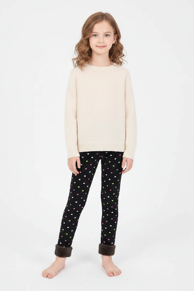 Pantalon Noir Polka Dots Fille Chaud Doux Hiver - Molleton