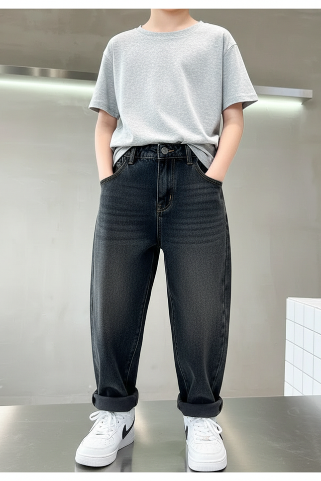 Pantalon Noir Ample Denim Hiver Décontracté - Jean
