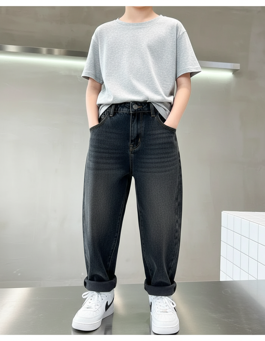 Pantalon Noir Ample Denim Hiver Décontracté - Jean