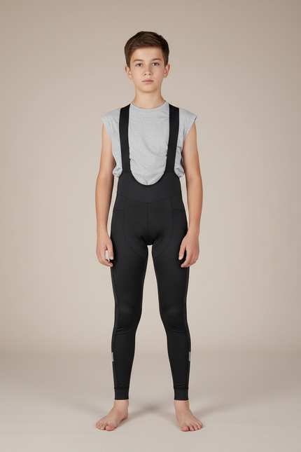 Pantalon Noir Cyclisme Enfant Bretelles Rembourré Sportif - Polyester
