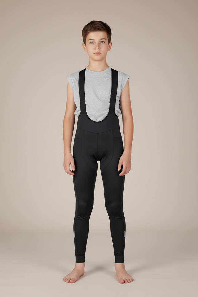 Pantalon Noir Cyclisme Enfant Bretelles Rembourré Sportif - Polyester