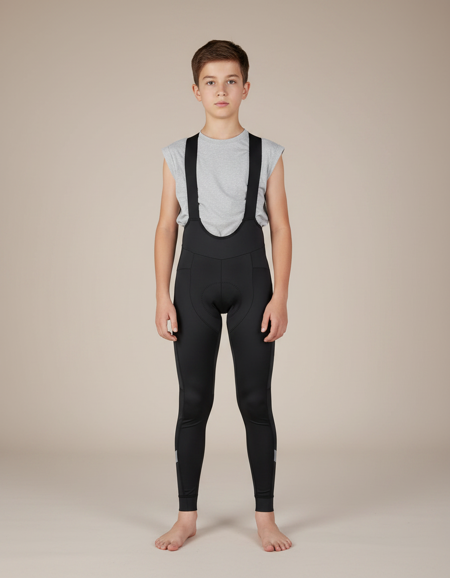 Pantalon Noir Cyclisme Enfant Bretelles Rembourré Sportif - Polyester