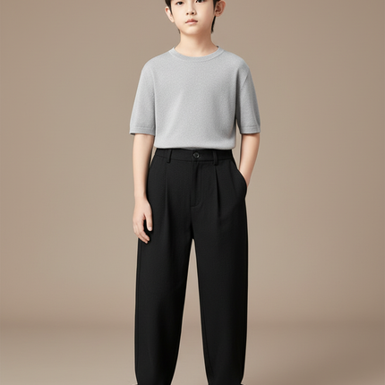 Pantalon Noir Plissé Ample Garçon Élégant - Gabardine