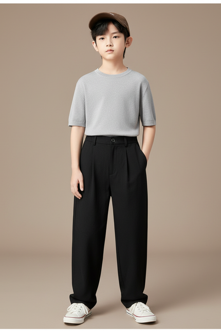 Pantalon Noir Plissé Ample Garçon Élégant - Gabardine