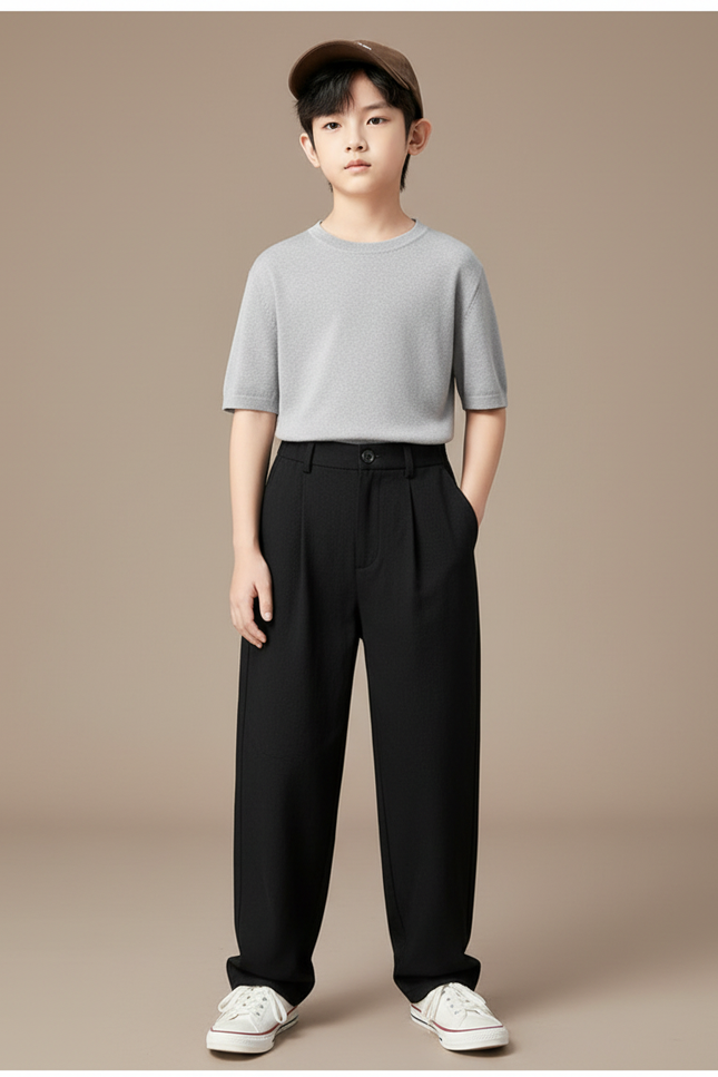 Pantalon Noir Plissé Ample Garçon Élégant - Gabardine