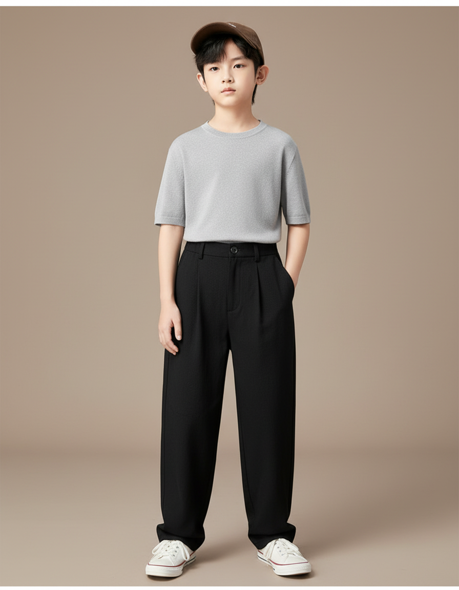 Pantalon Noir Plissé Ample Garçon Élégant - Gabardine