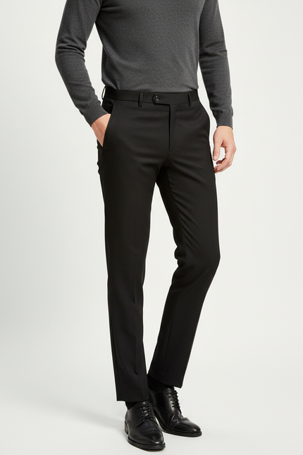Pantalon Noir Homme Ajusté Élégant Droit Formel - Gabardine