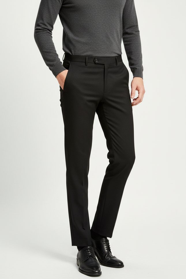 Pantalon Noir Homme Ajusté Élégant Droit Formel - Gabardine