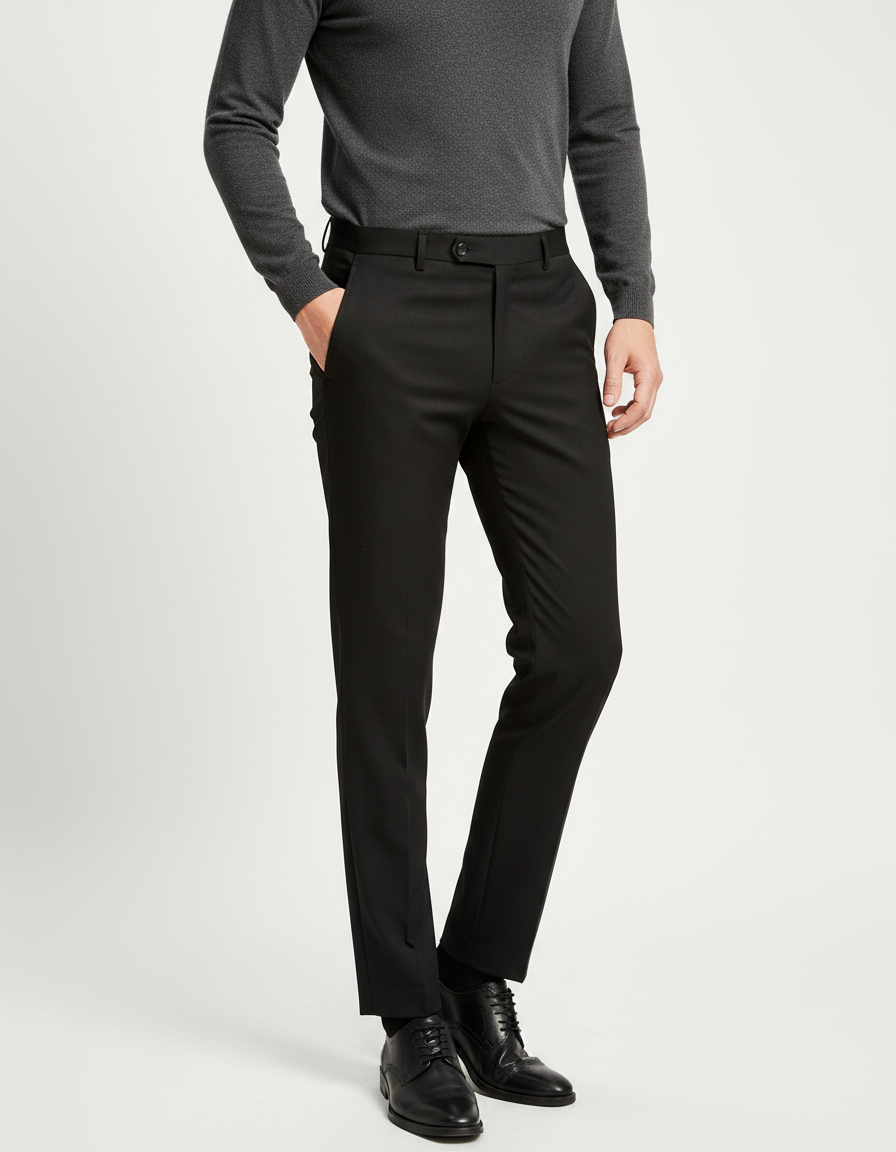 Pantalon Noir Homme Ajusté Élégant Droit Formel - Gabardine