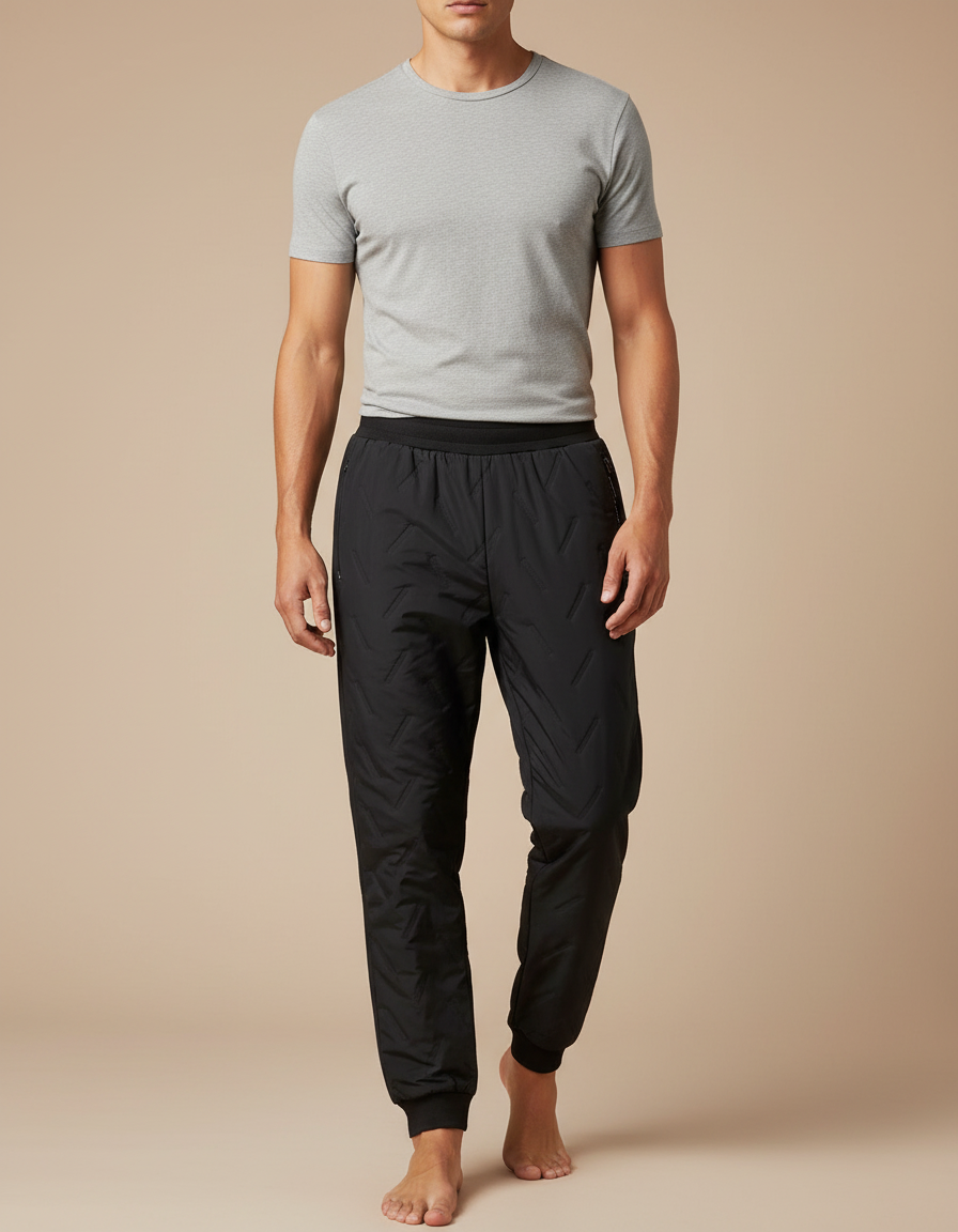 Pantalon Noir Matelassé Homme Sportif Hiver Confortable - Polyester