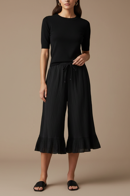 Pantalon Capri Noir Femme - Viscose