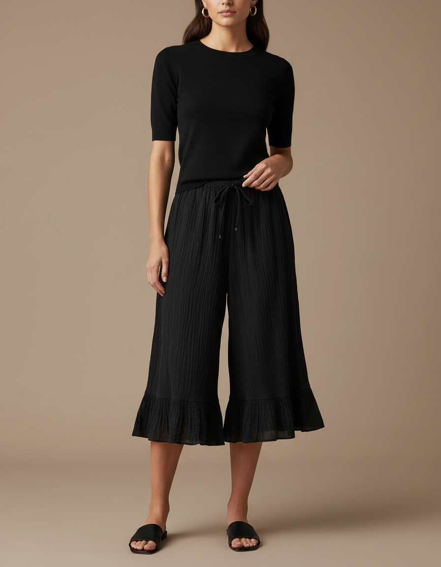Pantalon Capri Noir Femme - Viscose