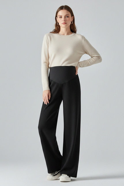 Pantalon Noir Ample Élastique Grossesse Confortable - Maille