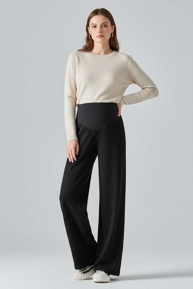 Pantalon Noir Ample Élastique Grossesse Confortable - Maille