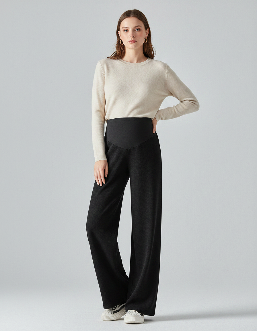Pantalon Noir Ample Élastique Grossesse Confortable - Maille