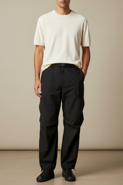 Pantalon Noir Homme Cargo Sportif Ample Décontracté - Polyester