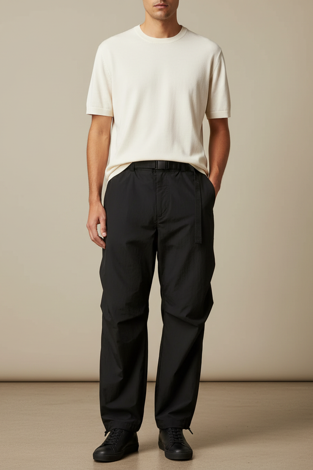Pantalon Noir Homme Cargo Sportif Ample Décontracté - Polyester