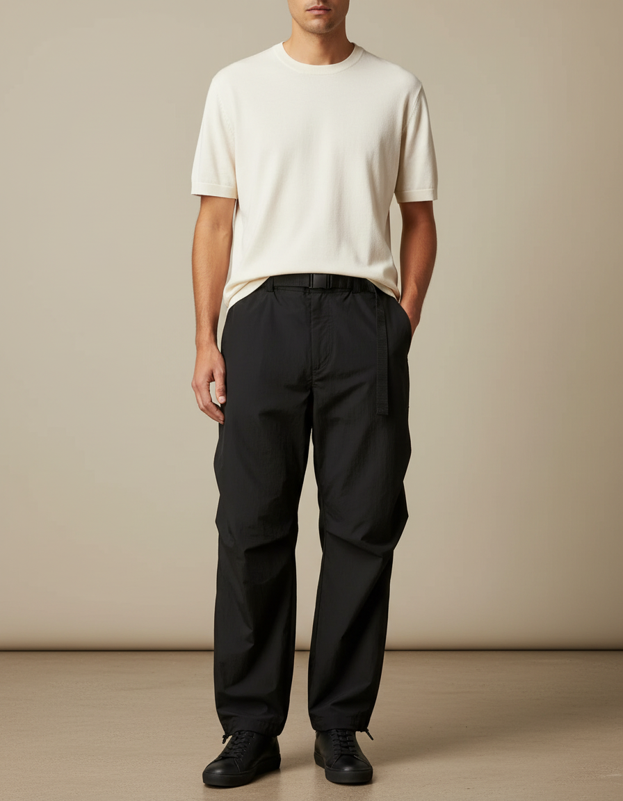 Pantalon Noir Homme Cargo Sportif Ample Décontracté - Polyester