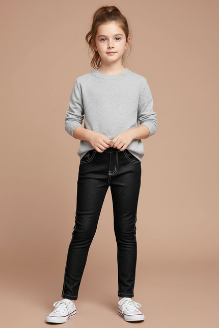 Pantalon Noir Enfant Slim Coutures Blanches - Jean