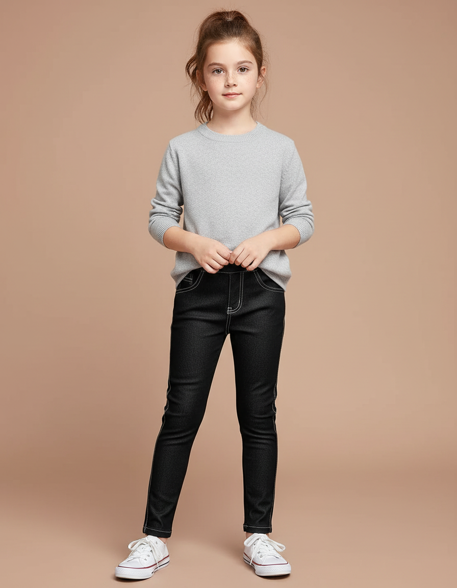 Pantalon Noir Enfant Slim Coutures Blanches - Jean
