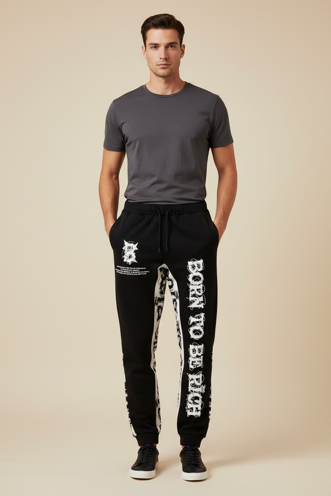 Pantalon Noir Imprimé Graphique Streetwear Décontracté Homme - Molleton