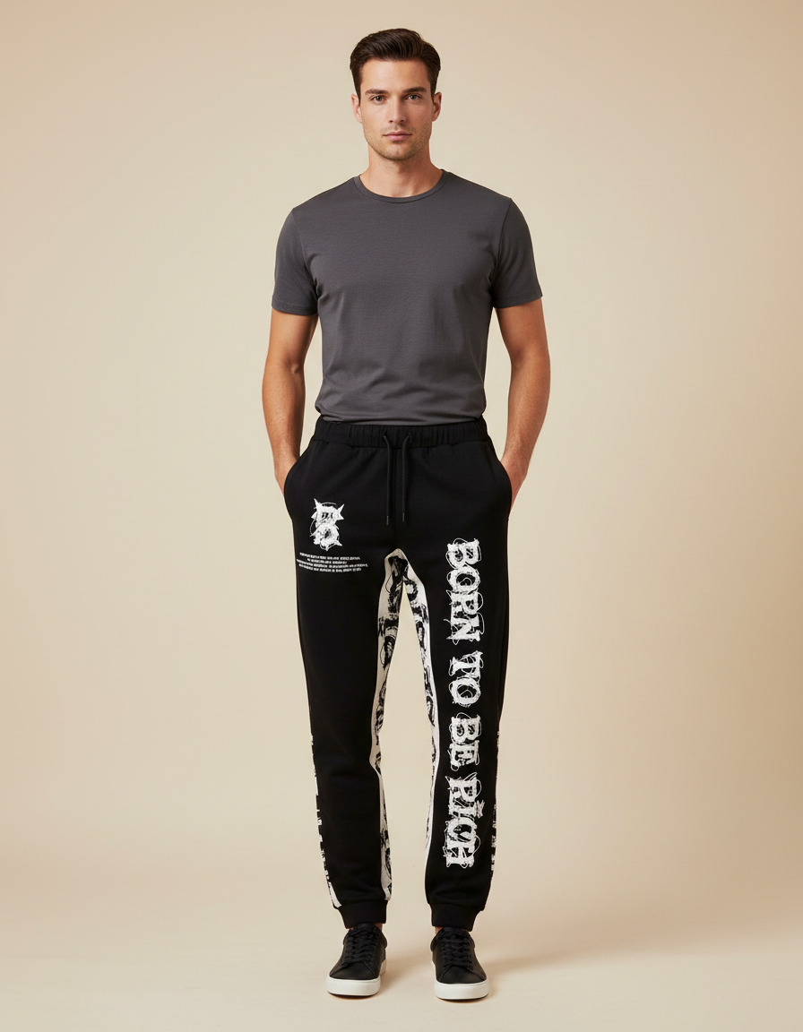 Pantalon Noir Imprimé Graphique Streetwear Décontracté Homme - Molleton
