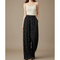 Pantalon Noir Fluide Motif Nœuds Papillon Larges Décontracté - Viscose