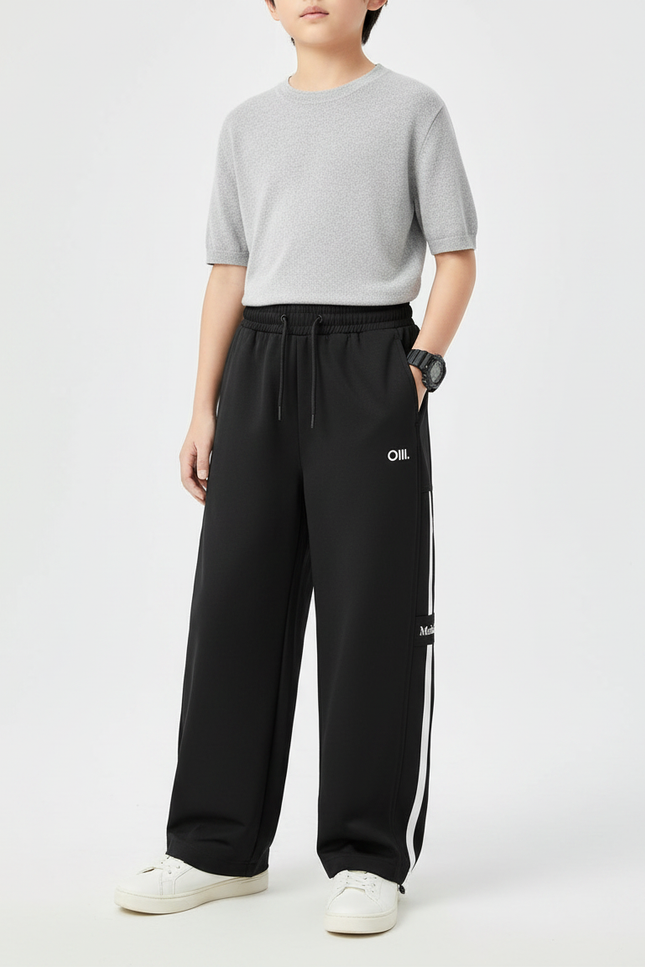 Pantalon Noir Ample Sport Décontracté Rayures Garçon - Molleton