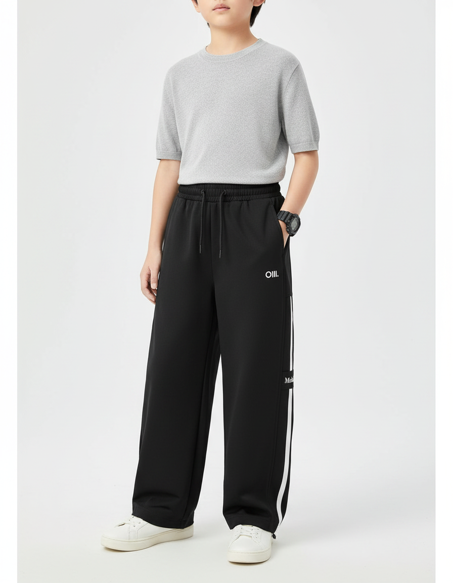 Pantalon Noir Ample Sport Décontracté Rayures Garçon - Molleton
