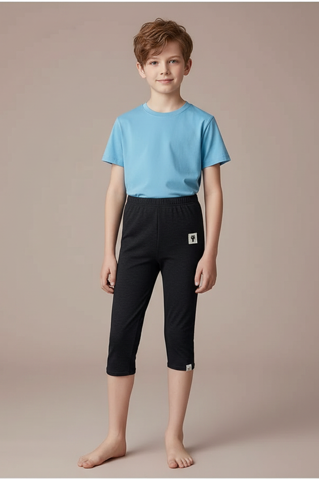 Pantalon Noir Court Ajusté Confortable Garçon - Molleton