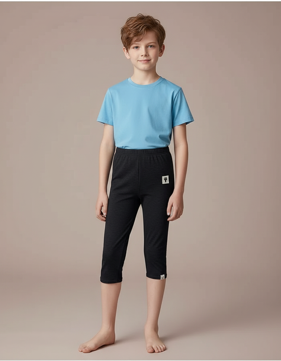 Pantalon Noir Court Ajusté Confortable Garçon - Molleton