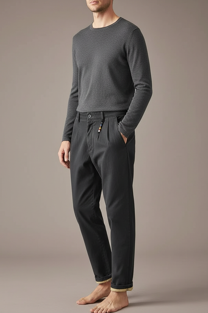 Pantalon Noir Homme Hiver Doublé Polaire Décontracté - Coton