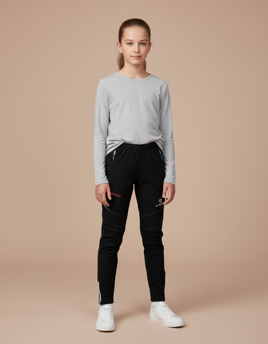 Pantalon Noir Sport Enfant Zippé Réfléchissant - Polyester